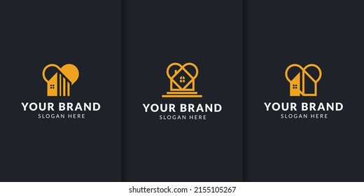 conjunto de plantillas de diseño del logotipo de la casa de amor. casa con corazón.
