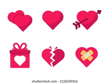 Set of love icon in flat style isolated on white background