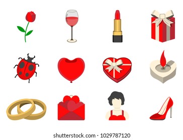 Set of Love Icon. Love and Gifts for Web on white background. Flat Vector Illustration.