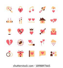 Set of love icon. Romance icon collection such as broken heart, fall in love, couple, wedding rings, and more. Flat style.