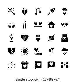 Set of love icon. Romance icon collection such as broken heart, fall in love, couple, wedding rings, and more. Glyph style.