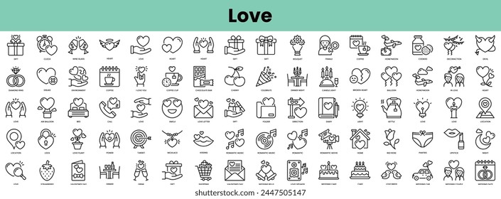 Set of love icons. Linear style icon bundle. Vector Illustration