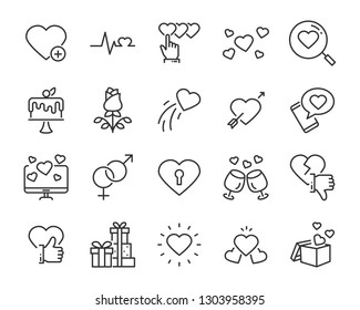 set of love icons, such as heart, gift, card, valentine, wedding