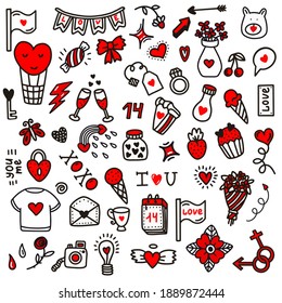 A set of love icons for Valentine's. vector illustration  