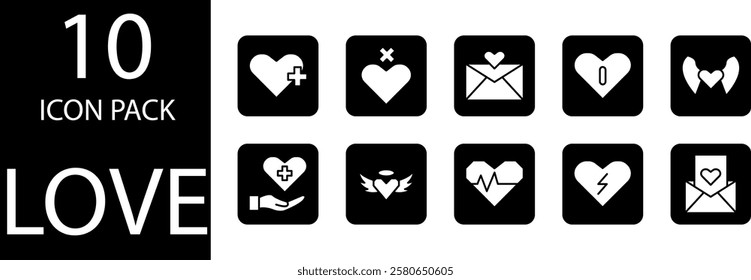 A set of love icons with a variety of shapes, ideal for affection themed projects.