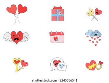 A set of love icons.Collection of hand drawn hearts. cute heart,love, red heartsjThey are on design on white background.