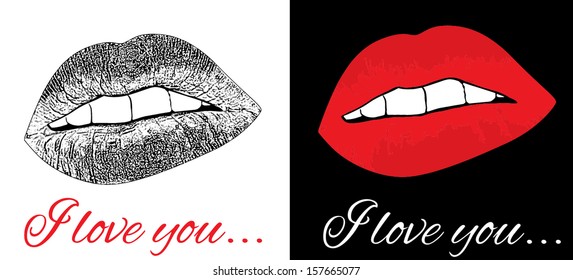 Set of love kiss background, vector illustration 