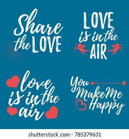 Set of Love label. Font with Brush. Valentines day badges. Vector illustration icon.