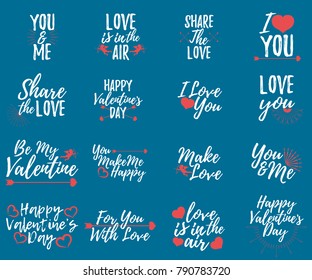 Set of Love label. Font with Brush. Valentines day badges. Vector illustration icon.