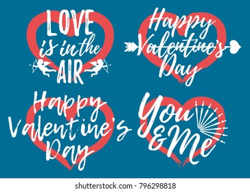 Set of Love label. Font with Brush. Valentines day badges. Vector illustration icon.