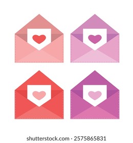 Set of love letter envelope icons. Concept for Valentine's Day, wedding, party. Love, relationship.