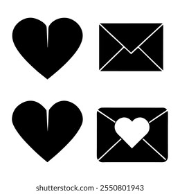 Set of love letter or notes with heart shape silhouette,love,romance,valentine concept vector illustration on white background.