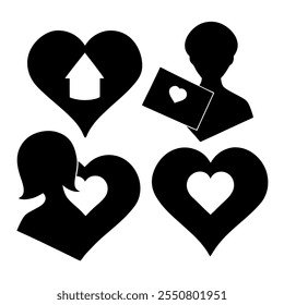 Set of love letter or notes with heart shape silhouette,love,romance,valentine concept vector illustration on white background.