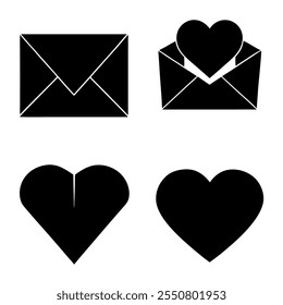 Set of love letter or notes with heart shape silhouette,love,romance,valentine concept vector illustration on white background.