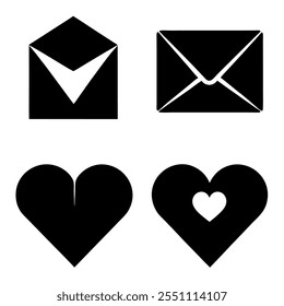 Set of love letter or notes with heart shape silhouette,love,romance,valentine concept vector illustration on white background.