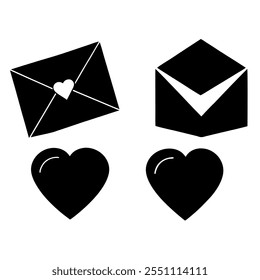 Conjunto de carta de amor o notas con silueta en forma de corazón, amor, romance, Ilustración vectorial de concepto de San Valentín sobre fondo blanco.
