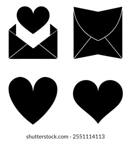 Set of love letter or notes with heart shape silhouette,love,romance,valentine concept vector illustration on white background.