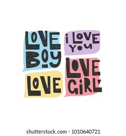 Set of Love Lettering Card. Hand Drawn phrases. Isolated vector art. Handwritten perfect design for print on cloth, bag, banner, flyer, postcard or poster.