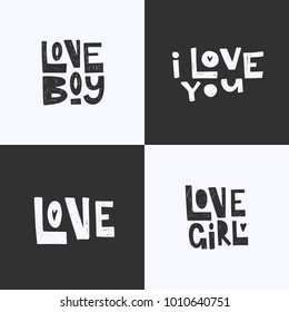 Set of Love Lettering Card. Hand Drawn phrases. Isolated vector art. Handwritten perfect design for print on cloth, bag, banner, flyer, postcard or poster.