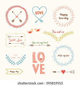 Set with love lettering, and etc. Template for Stickers, Greeting Scrap booking, Congratulations, Invitations