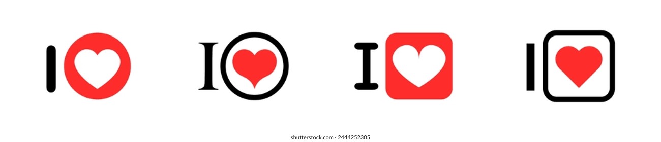 Conjunto de Vector de iconos de letras me encanta. Corazón rojo.