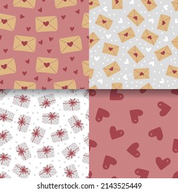 Set of love letters vector seamless pattern. Hand drawn romantic background with envelopes, Valentines day mail