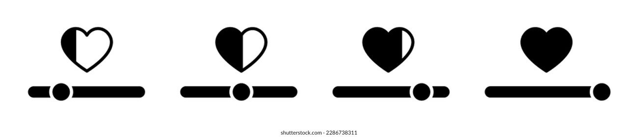 Conjunto de iconos vectoriales de nivel de amor. Indicador con corazón. Prueba de amor. Satisfacción de nivel.