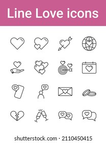 Set of love line icons, suitable for valentine's day, wedding, everything related to love, vector