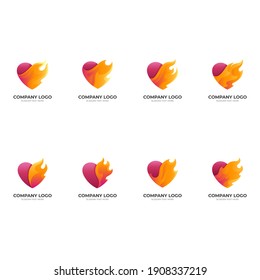 set love logo with fire design combination, medical icons