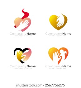 Set love logo and hand care design combination, unity logos