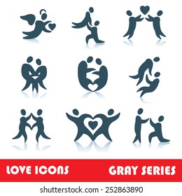 Set of love logo vector icons, gray series