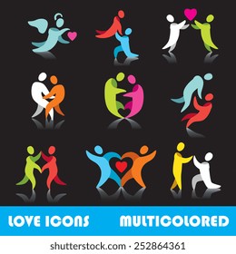 Set of love logo vector icons, multicolored series