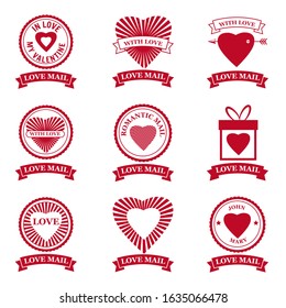 Set Love Mail icon Happy Valentine day Heart With Love. Symbol for mail design vector isolated