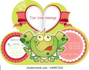 Set of love message cards with cute frog