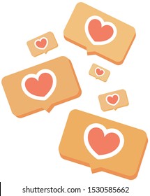 Set of Love message icons with transperent background. Getting like in social networks, writing or sending romantic words, hearts, compliments.