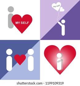 Set love myself, i love myself concept symbol icon.