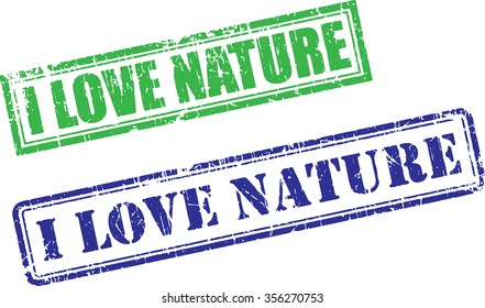 Set of I LOVE NATURE grunge realistic rubber stamps for nature's lovers, different ink colors, different forms, isolated on white background, vector illustration


