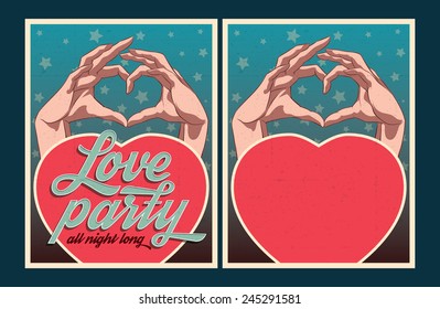 Set of Love party posters. Vector illustration and invitation template.