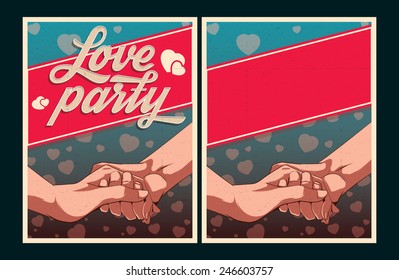 Set of Love party posters. Vector illustration and invitation template.