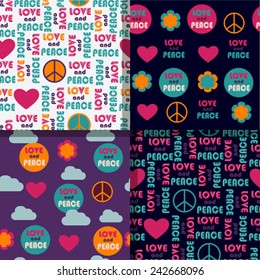 set of love and peace color background