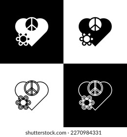 Set Love peace icon isolated on black and white background. Hippie symbol of peace.  Vector