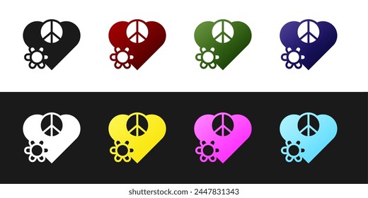 Set Love peace icon isolated on black and white background. Hippie symbol of peace.  Vector