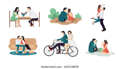 Set of love people, illustrations for Valentine's Day or March 8th. Cartoon style flat illustration.