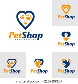 Set of Love Pet Logo Design Template. Pet logo concept vector. Emblem, Creative Symbol, Icon