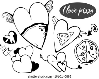Set. I love pizza. Vector.