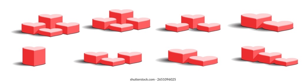 Set love podium stage platform pedestal vector, offering romantic and elegant display options for products or presentations. Ideal for wedding themes, Valentine's Day, or heartfelt showcases.