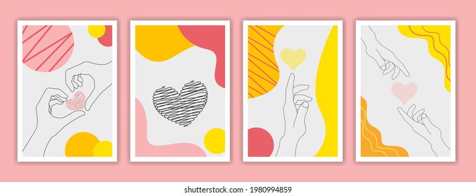 a set of love poster with an illustration of a pair of lovers hands forming a love bond, with sweet couple quotes.