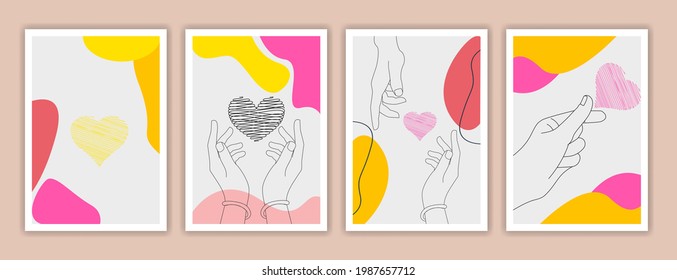 a set of love poster with an illustration of a pair of lovers hands forming a love bond, with sweet couple quotes.