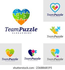 Set of Love Puzzle logo design vector template, Vector label of puzzle, illustration, Creative icon, design concept