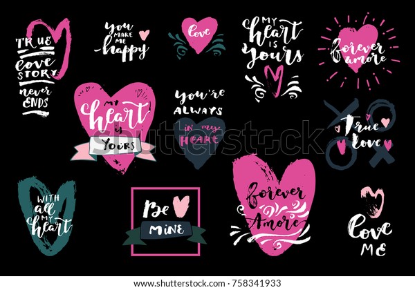 Set Love Quotes Hearts My Heart Royalty Free Stock Image